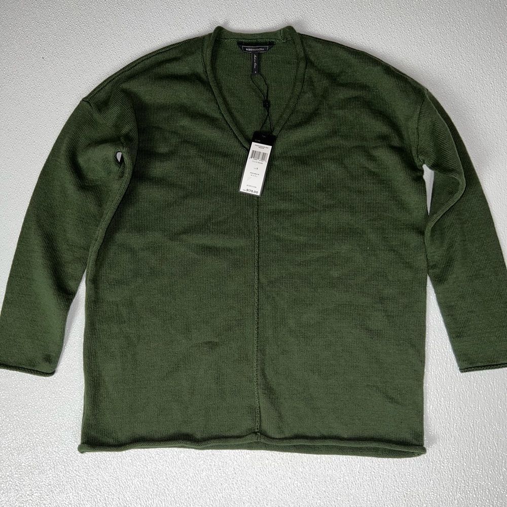 Bcbgmaxazria Olive Green V-Neck Roll Trim Pullover Sweater Size Small NWT - Picture 5 of 12